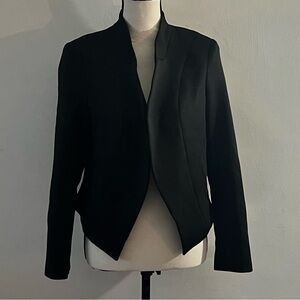 Thalia Sodi Size Large Black Womens Open Front Blazer Jacket Leopard Lining.